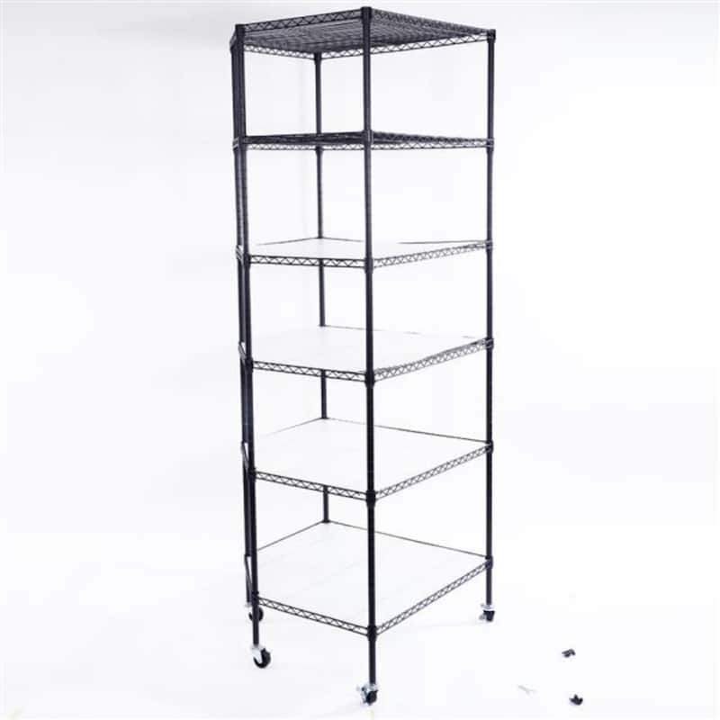 6-Layer Plastic Coated Polygonal Corner Shelf with 2" PP Wheels - (26.77 x 26.77 x 70.87)"