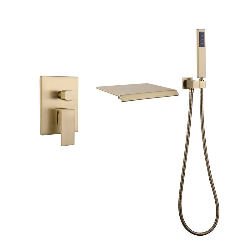 Single Handle Wall Mounted Roman Tub Faucet with Diverter and Handshower - Brushed Gold