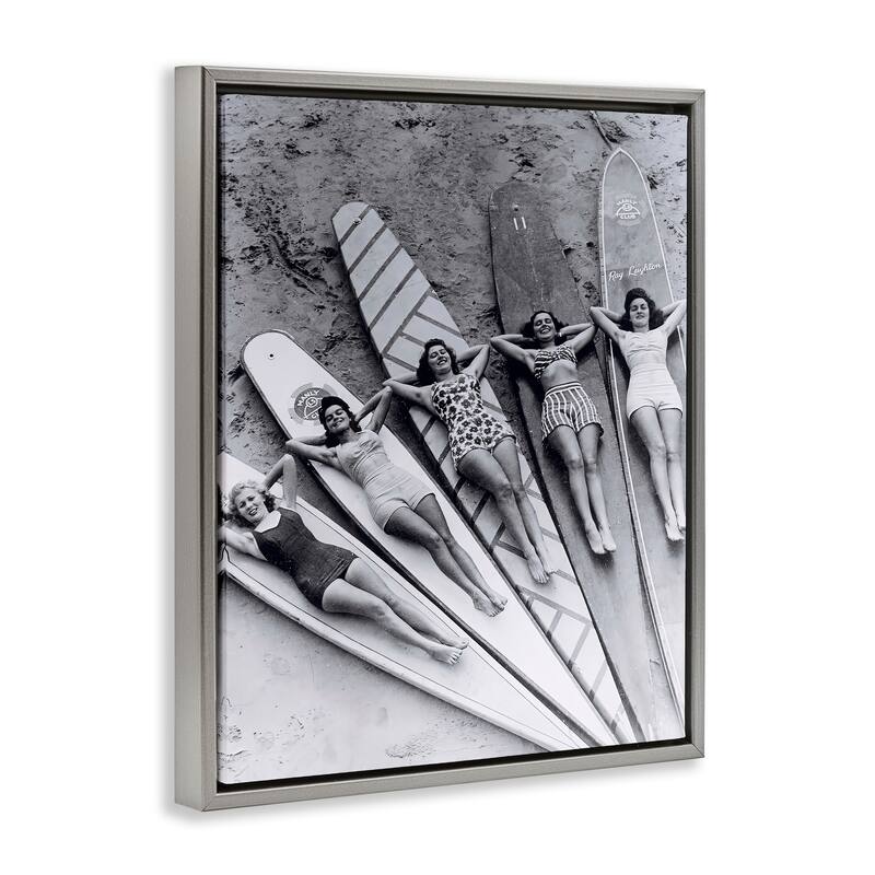 Stupell Vintage Women on Surfboards Framed Floater Canvas Wall Art Design By Arlington Prints