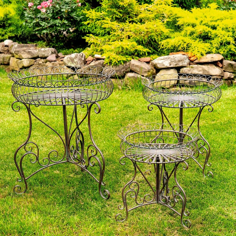 Set of 3 Round Plant Stands with Baskets "Copenhagen 1843"