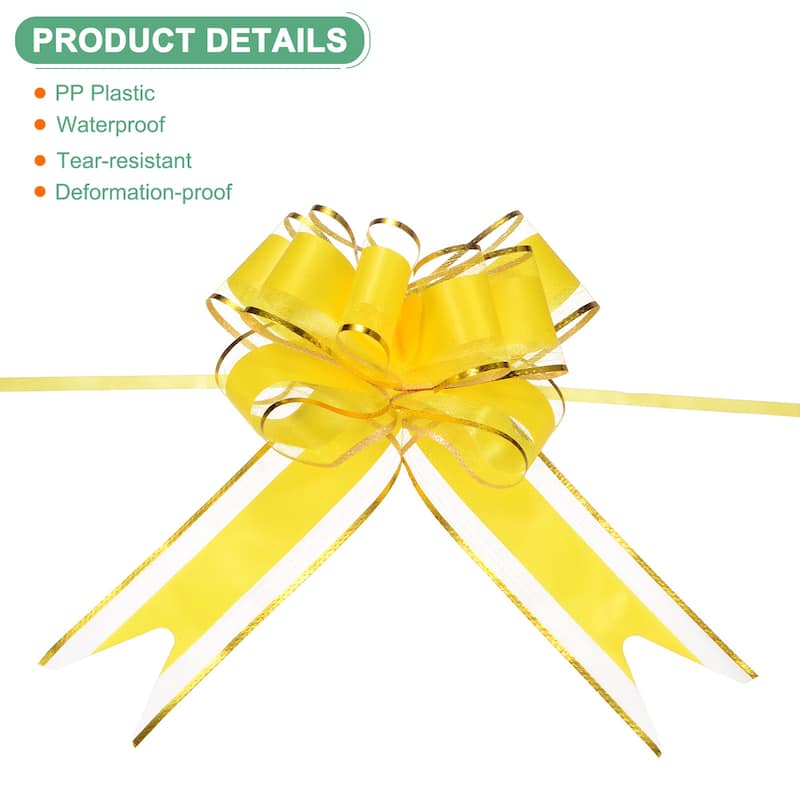20pcs Ribbon Pull Bows 8 Inch Bows for Wedding Baskets Gold Edge - Yellow