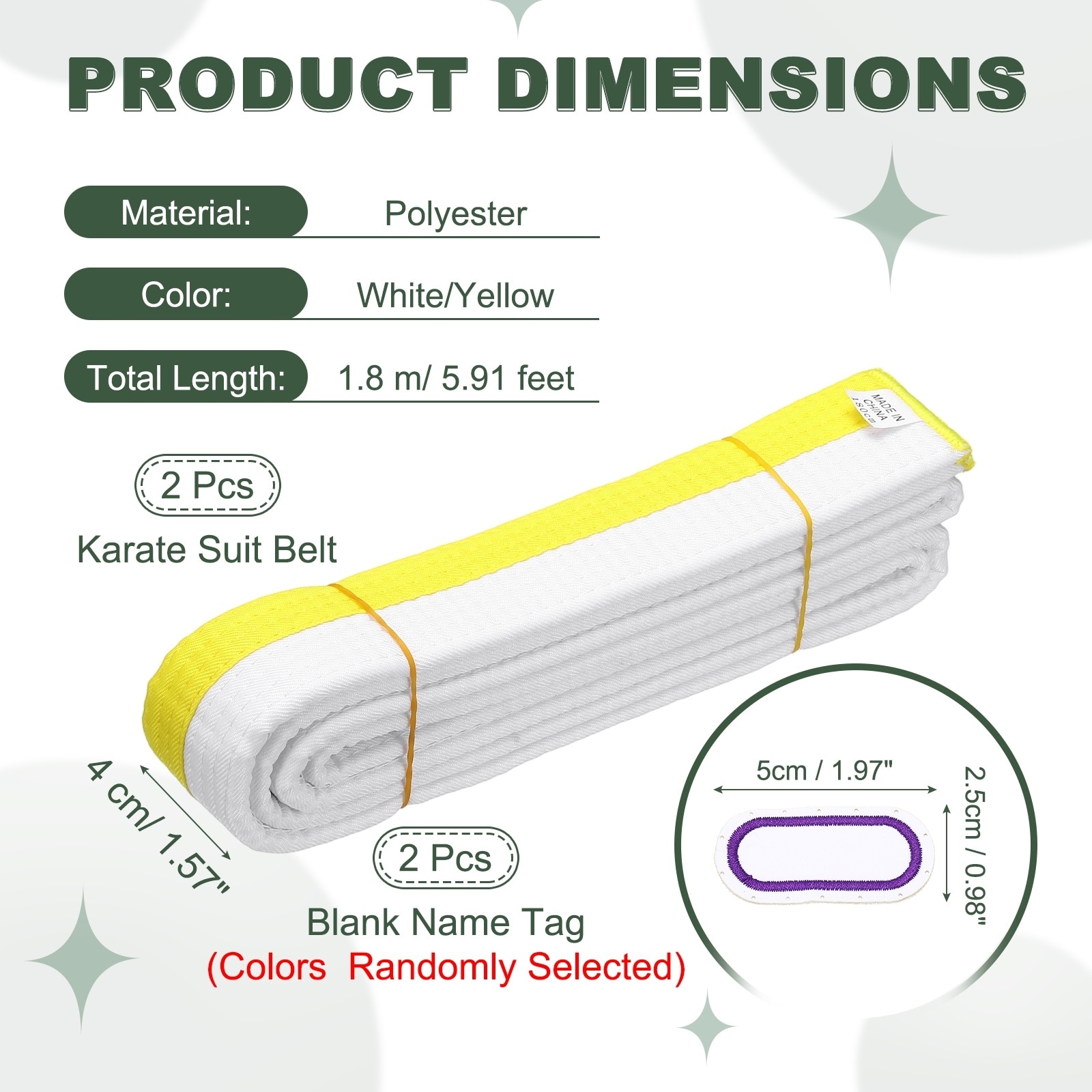 Karate Belt, Martial Arts Ranking Belts with Name Tag Solid Cotton Double-Layered Core Long Soft Uniform Training