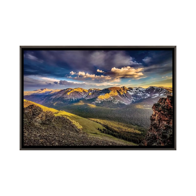 iCanvas "USA, Colorado, Rocky Mountain National Park. Mountain and valley landscape at sunset." by Jaynes Gallery Framed - Charcoal - 26x40