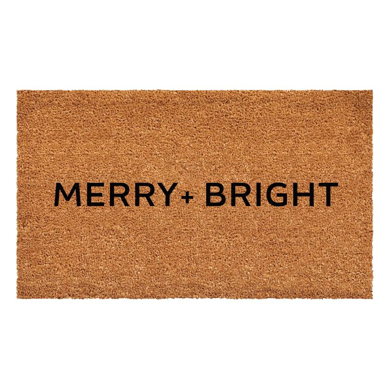 HomeRoots 24" X 36" Brown And Black Christmas Merry and Bright Outdoor Coir Door Mat - 24.00' X '36.00