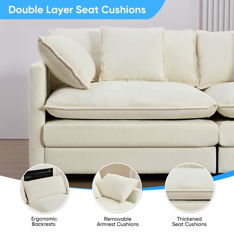 Mixoy 113''L-Shaped Modular Sectional Sofa,Modern Chenille 4-Seater Cloud Couch with Ottoman and Thickened Cushion