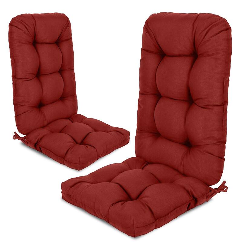 Aoodor Tufted Adirondack Chair Cushion Patio Rocking Chair Cushions Outdoor High Back Cushions with Ties - Red