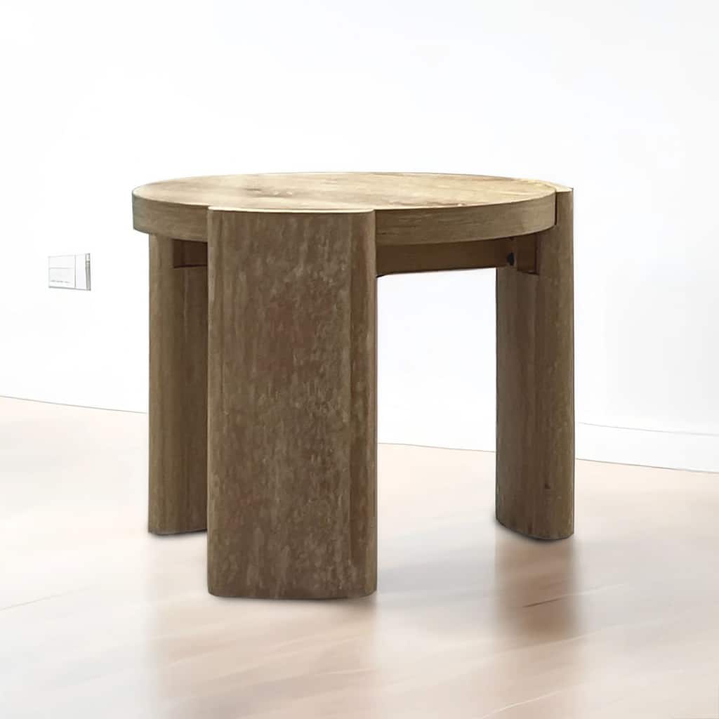 Round End Table Contemporary Style Panel Base Rubberwood Structure Oak Finish