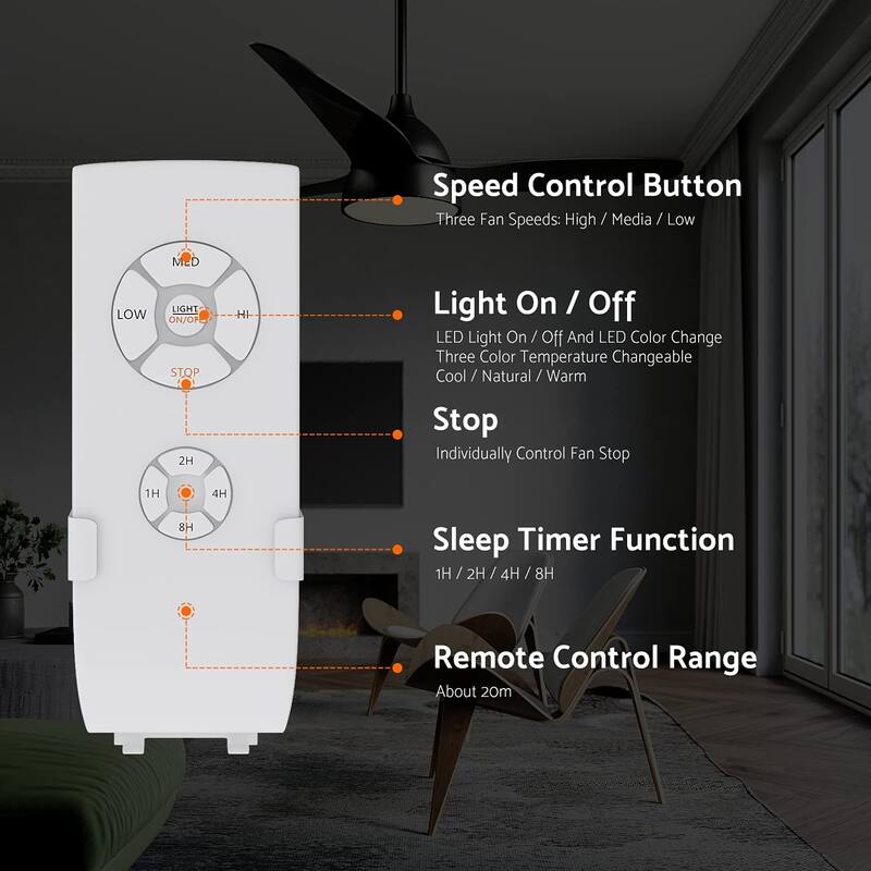 52 inch Dimmable Ceiling Fan with Remote Matte Black