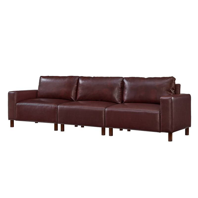 Roomfitters 112" Modern Extra Large 4-Seater Sofa, PU Leather Sectional Couch with Solid Wood Legs for Living Room