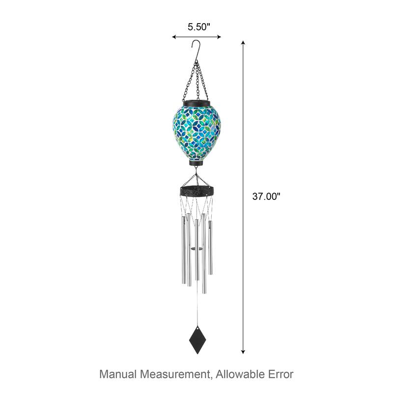 Glitzhome 37"H Solar Lighted Metal and Glass Mosaic Windchime - 37''H