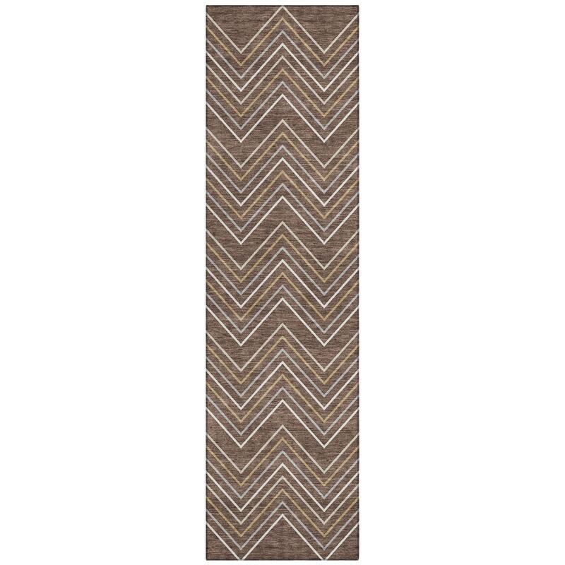 Machine Washable Indoor/ Outdoor Modern Chevron Chantille Rug