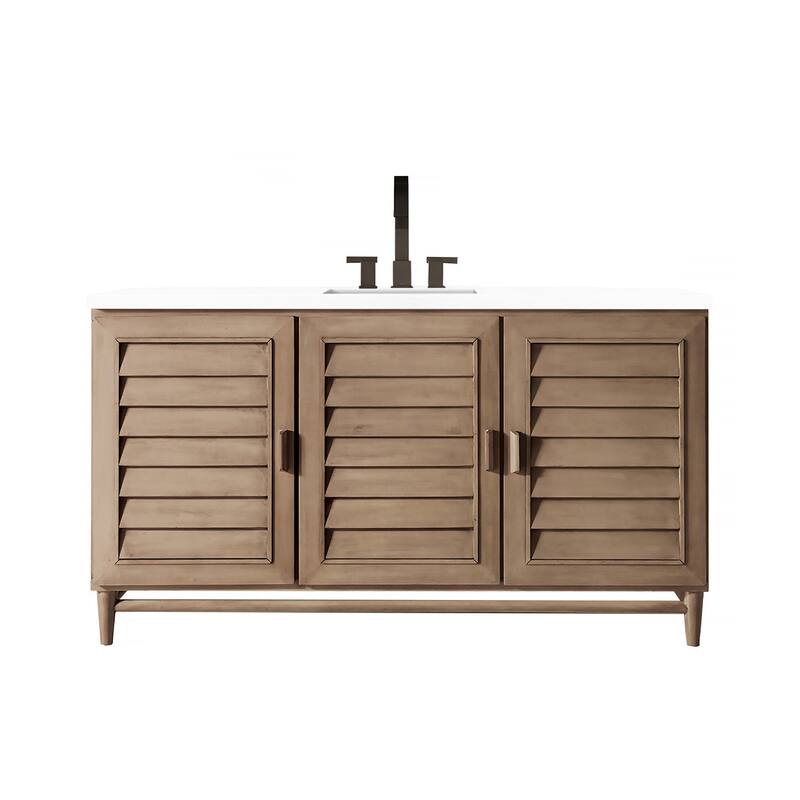 James Martin Vanities 620-V60S-3WZ Portland 60" Free Standing Single - Whitewashed Walnut - Walnut Finish