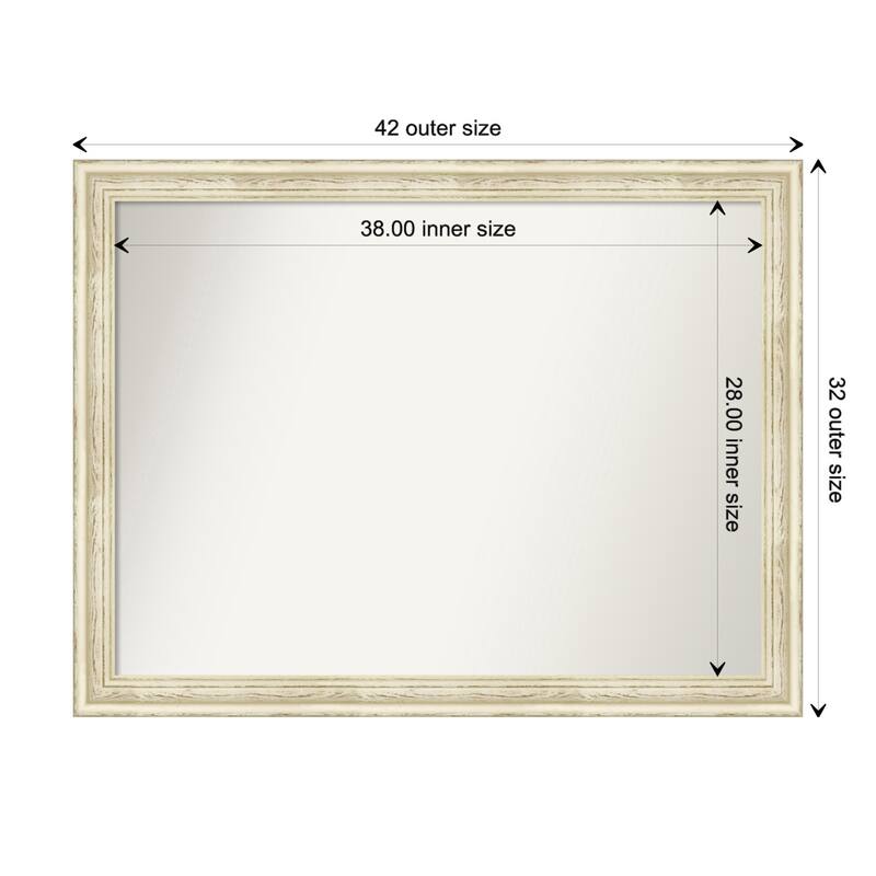 Country White Wash Framed Non-Beveled Custom Wall Mirror, Bathroom Vanity Mirror - Outer Size: 42.5 x 32.5
