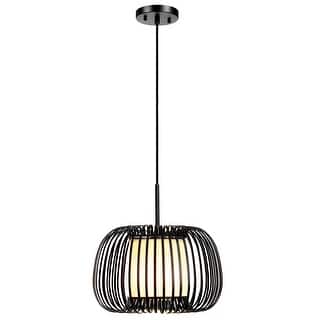 Black Chandeliers for Dining Room 1-Light Modern Fabric Pendant Light with Metal Cage Hanging Lamps