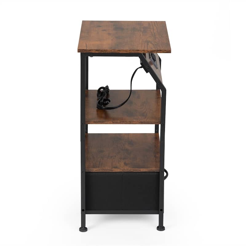 Wood Nightstand with Charging Station,Drawer and Shelf (Set of 2)