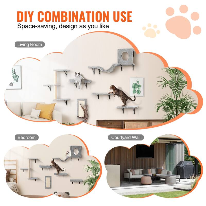 Wall Mounted Cat Shelves, Cat Wall Shelves and Perches with Jumping Boards, Hammock, Sofa, Cat Tree & Cat Grip