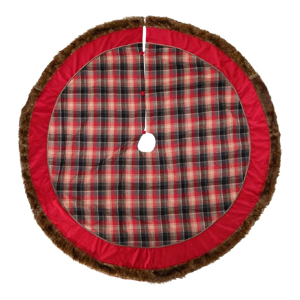 Katherine's Collection Aspen Plaid Christmas Holiday Tree Skirt - Red,Brown,Cream