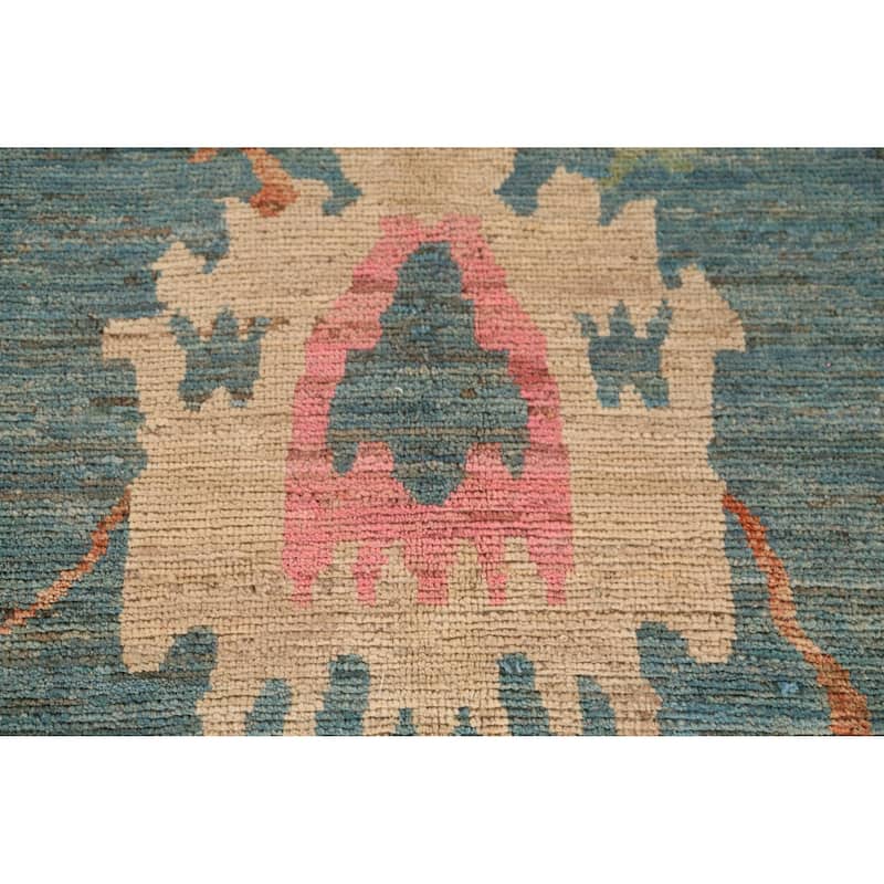 Vegetable Dye Blue Oushak Turkish Large Rug Hand-Knotted Wool Carpet - 10'5" x 14'0"