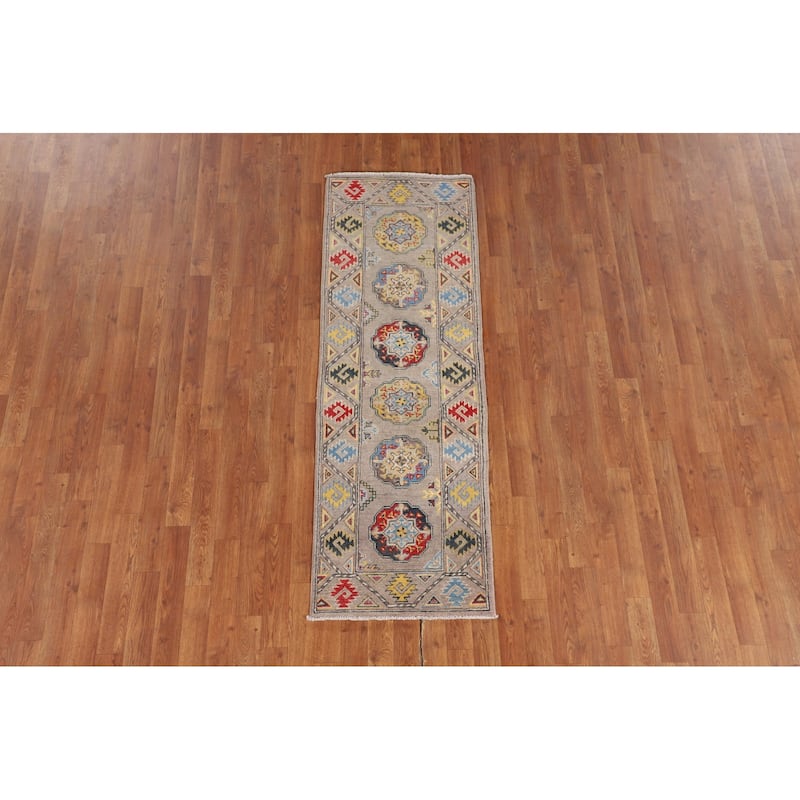 Geometric Kazak Oriental Runner Rug Hallway Handmade Wool Carpet - 2'0" x 5'11"