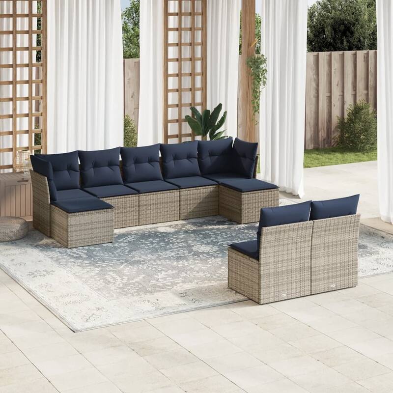 vidaXL 9/10 Piece Patio Sofa Set with Cushions Black/Brown/Gray Poly Rattan - 21.7 x 24.4 x 27.2 - Beige and gray Without table