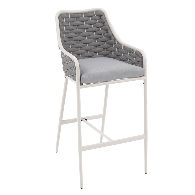 Outdoor Metal High Arm Barstool Chair with Cushions (set of 2)