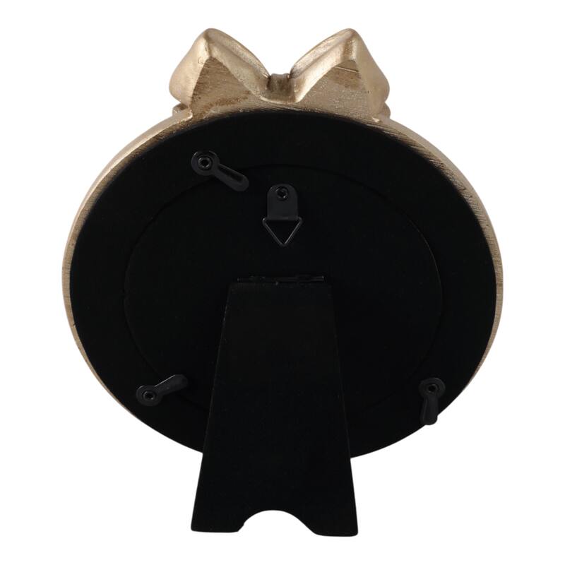 Gold 4x4 in. Polyresin Glam Round Photo Frame with Bow