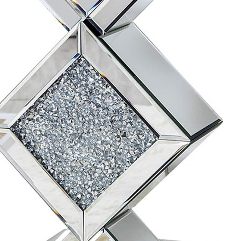 HomeRoots 24" Silver Mirrored Glass And Faux Crystals End Table - 23.62" X 15.74" X 15.74"