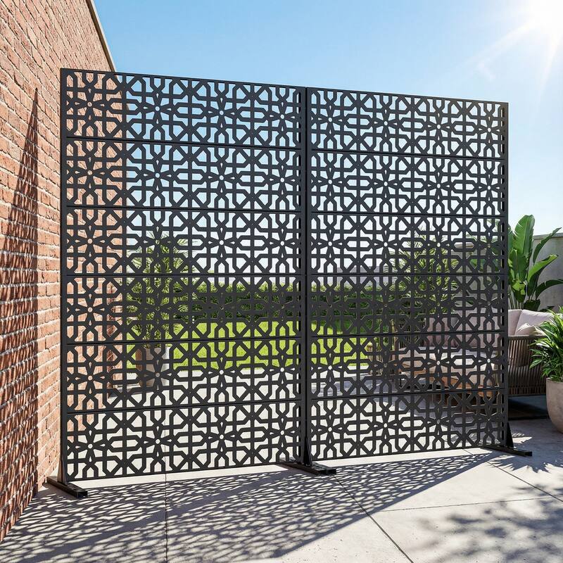 Rectangle Outdoor Privacy Screens Metal Screen Fence Panel Set of 2