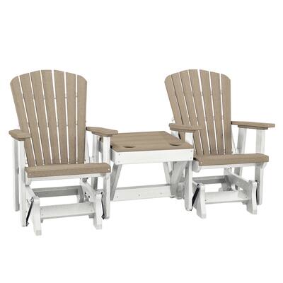 OS Home and Office Model Double Glider with Center Table in Weatherwood with a White Base