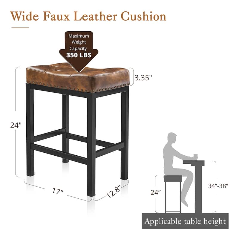 Backless Cushioned Faux Leather Bar Stools Counter Height Stools with Metal Frame - 24" H