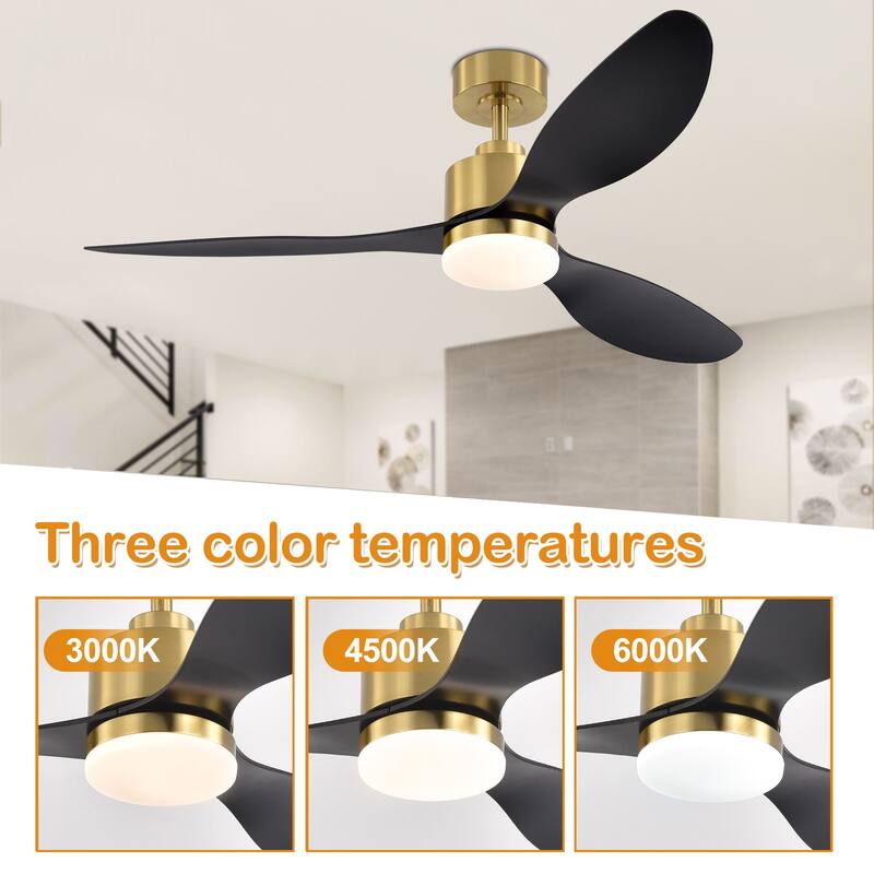 52 Inch Gold LED Ceiling Fan with Lights Remote(3-Blade)