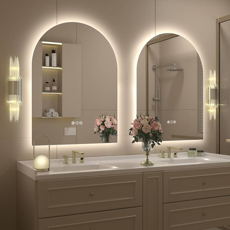 UL Certified Arched LED Anti-fog Tempered Glass Wall Bathroom Vanity Mirror