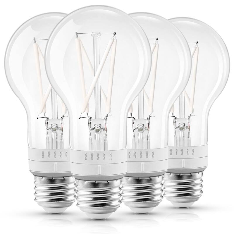 Luxrite Vintage A19 LED Light Bulb 7W=60W 5CCT Dimmable 800LM LED Edison Bulb UL E26 Base 4-Pack - 5 Color Temperature Selectable