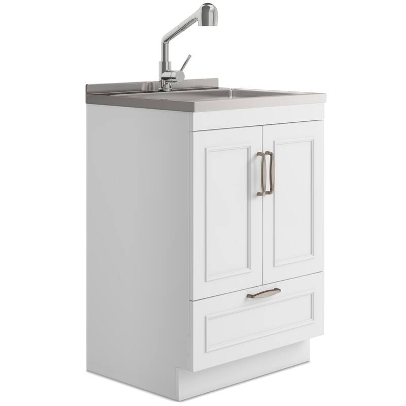 Martino Transitional Laundry Cabinet with Faucet and Stainless Steel Sink