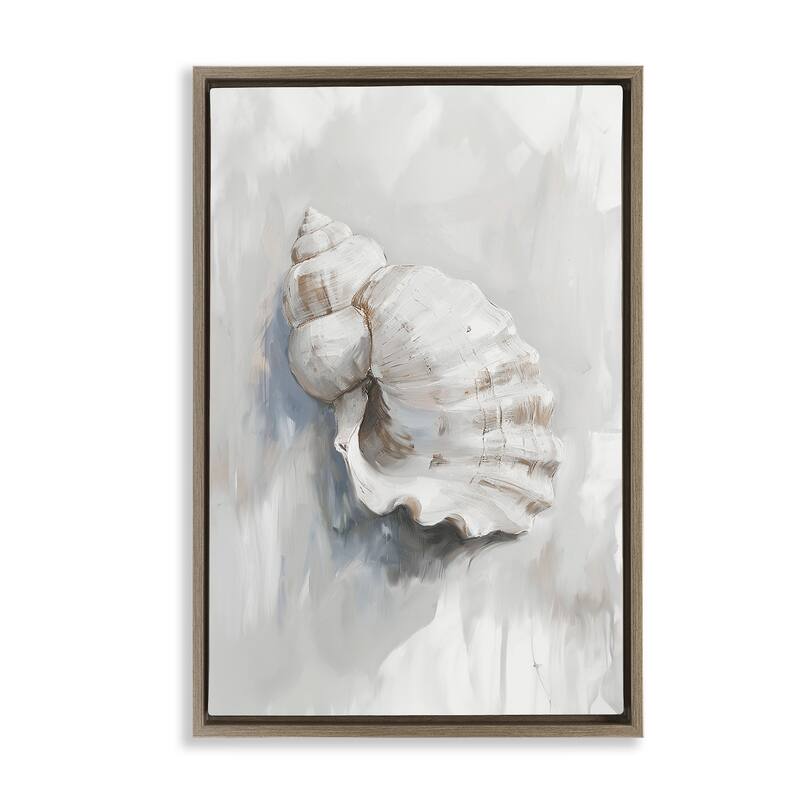 Stupell Neutral Curved Seashell Framed Floater Canvas Wall Art Design By Ramona Murdock - 21 x 31 - Brown