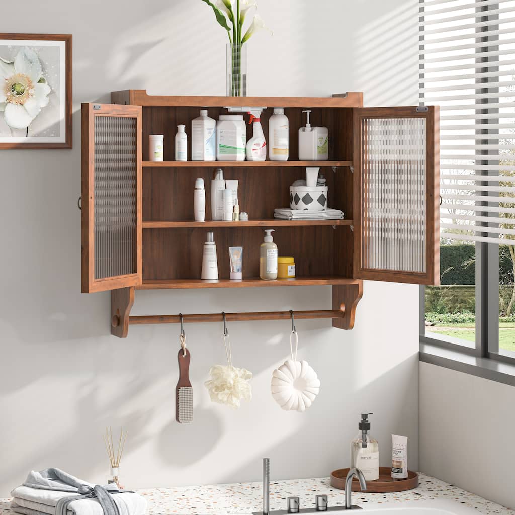 Glass Door Wall Cabinet With Three Tiers of Storage