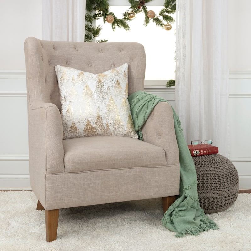 Rizzy Home Ivory/Gold Winter Tree Throw Pillow