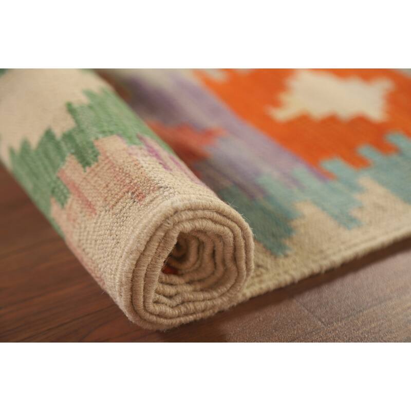 Hand Woven Oriental 100% Wool Carpet Southwestern Geometric Multi-Colored Kilim Area Rug - 6' 9'' X 4' 11''