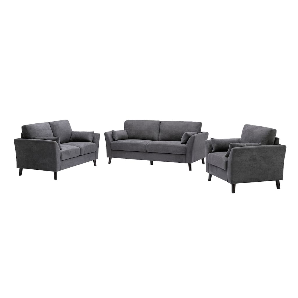 3 Piece Woven Fabric Sofa Loveseat Chair Living Room Set