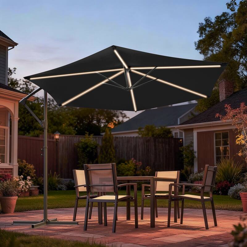 Sonkuki Outdoor 10FT LED lighted Patio Offset umbrella for Garden - Black