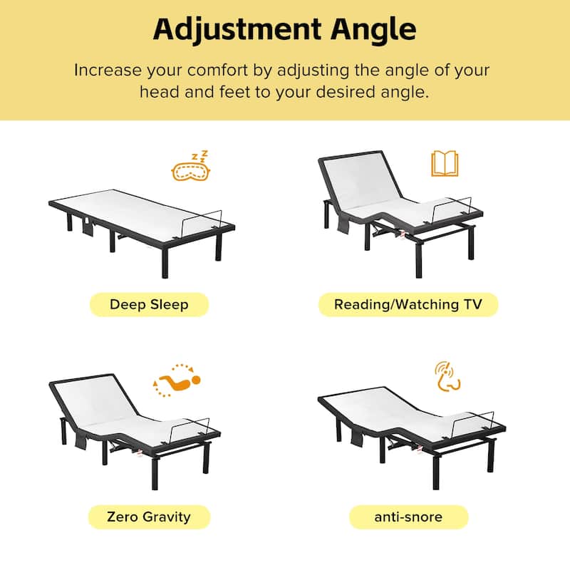 Ergonomic Twin XL Size Adjustable Bed, Zero Gravity Base for Stress Management w/Head and Foot Incline