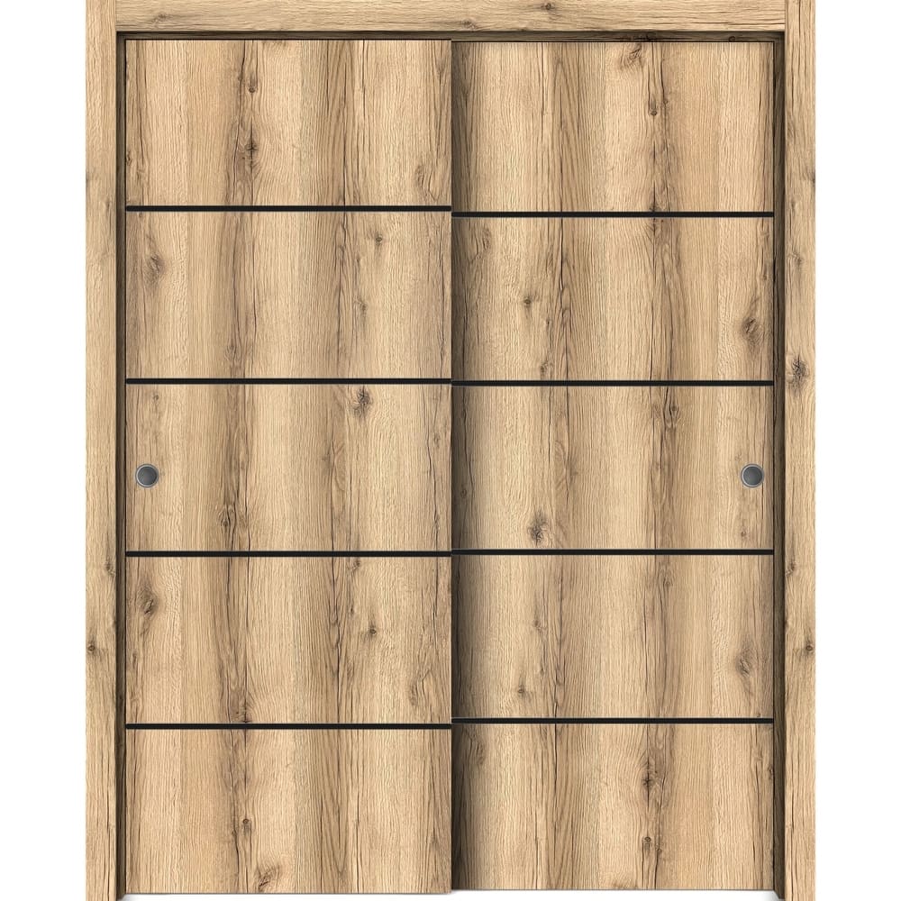 Bypass Doors 36 x 80 Planum 0015 Oak with Sturdy Rails