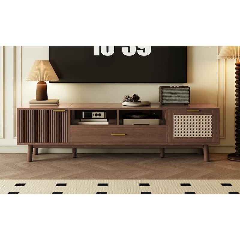 Wood TV Stand TV Cabinet with Soft-Closing Door and Cabinet