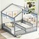 preview thumbnail 1 of 4, Double Twin Size Floor Bed with Fence and Guardrails without Door Grey