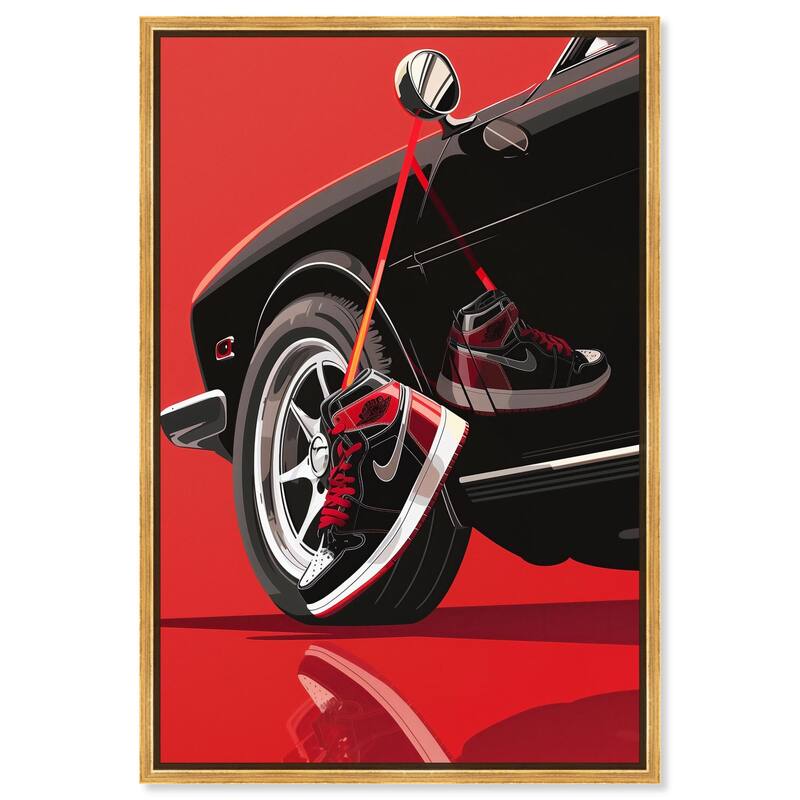 Red Bold Sneaker and Car Canvas by Art Remedy - Gold - 30" x 45"
