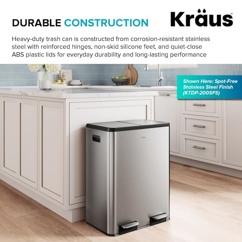 KRAUS WasteGuard 15.8 G 60 L Dual Compartment Pedal Kitchen Trash Can