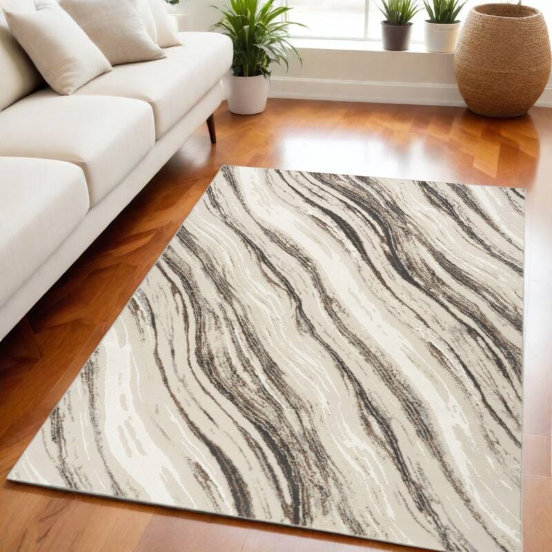 Abstract Modern Non Skid Stain Resistant Area Rug - 87' X '63' X '0.5 - 87' X '63' X '0.5 - Black - Rectangle