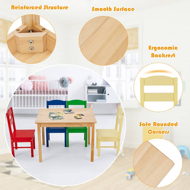 Kids Wooden Table Chair Set 5 Pieces Set Playroom Furniture