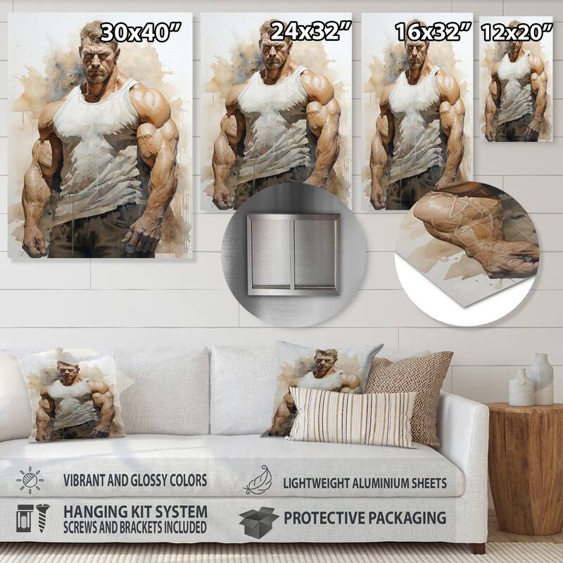 Designart "Bodybuilding Front Relaxed Pose I" Aerobic & Bodybuilding Metal Wall Decor