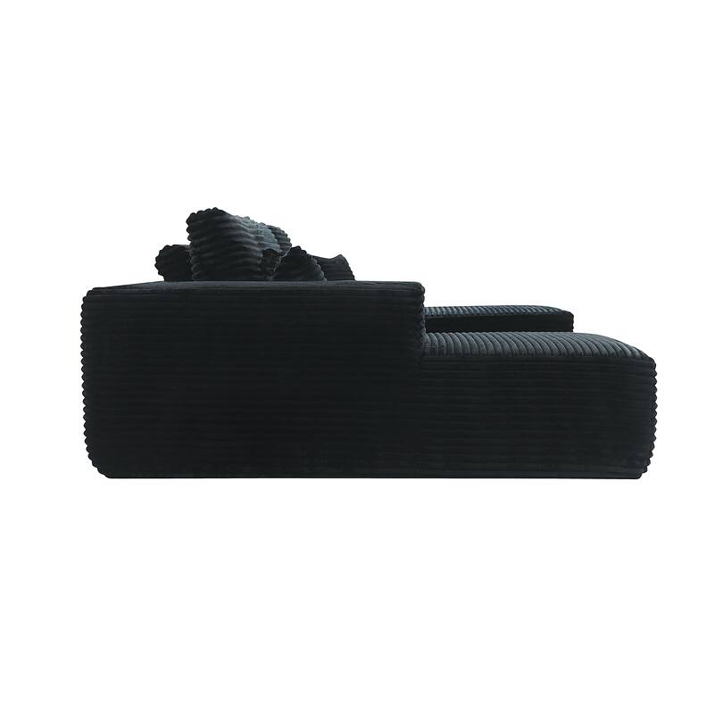 U-Shaped Sectional Couch Boneless Corduroy Couch with Chaise ‌and Ottoman‌, Upholstered Modular Lounger Sofa